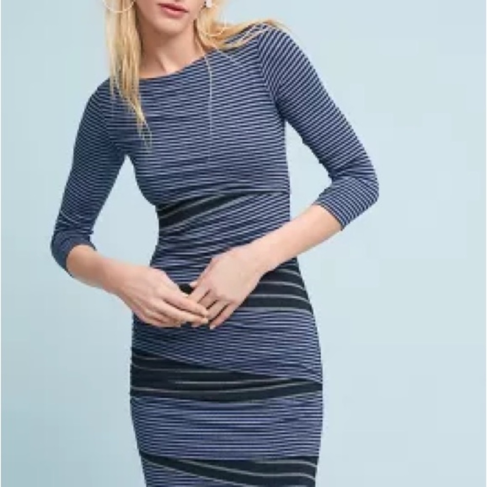 Anthropology soft Large Blue Ruched NWT Baily 44 Bodycon Dress stretchy - Picture 4 of 14